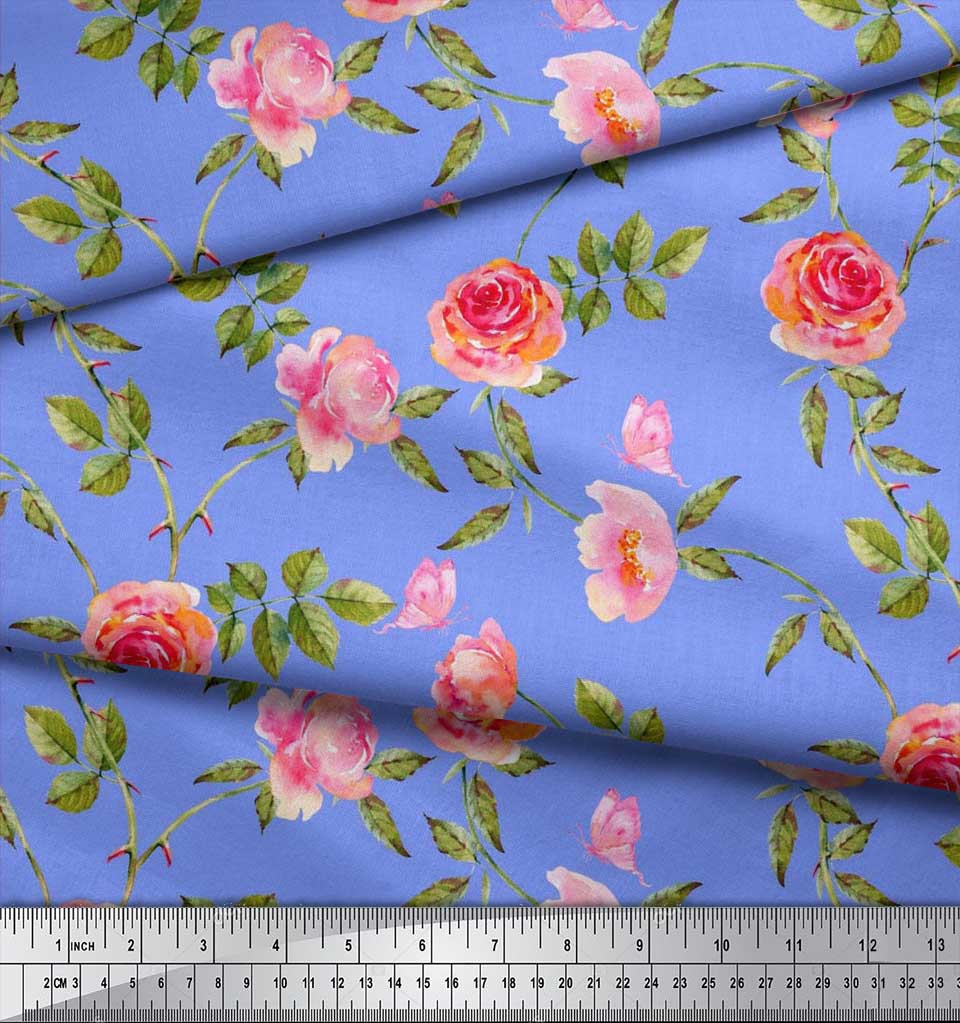 Soimoi Японская креп-сатиновая ткань с листьями, розами и пионами, ткань с цветочным принтом по метрам, 42 дюйма