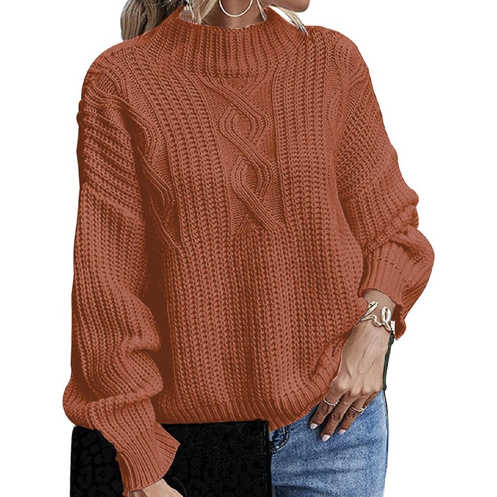 Женский свободный удобный свитер с воротником, однотонный вязаный свитер с длинными рукавами, пуловер