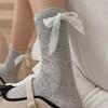Female Spring and Summer Thin Cotton Solid Color Ballet Style Ribbon Bow Mesh Breathable Hose