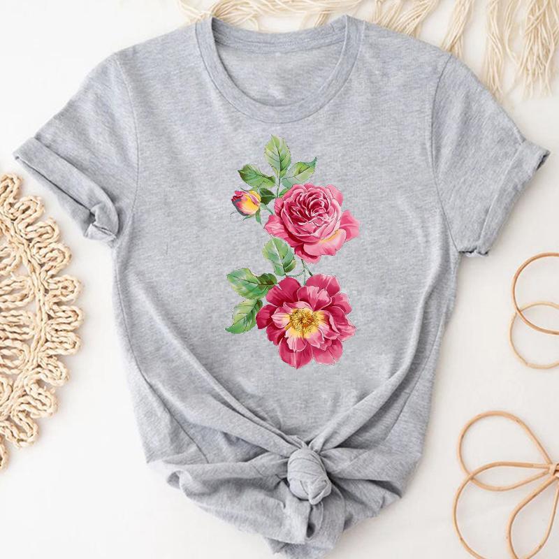 (Азиатский размер) Женская футболка с милым цветочным принтом и короткими рукавами, женская одежда, летняя модная повседневная футболка с графическим принтом