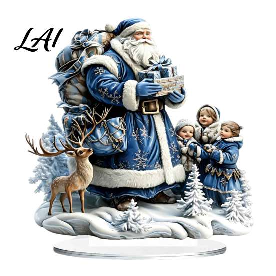 Lightweight Winter Table Accents Blue Santa Christmas Tabletop Decoration Vintage Children Reindeer Snow Scene Decor Decorative for Fireplaces Xmas