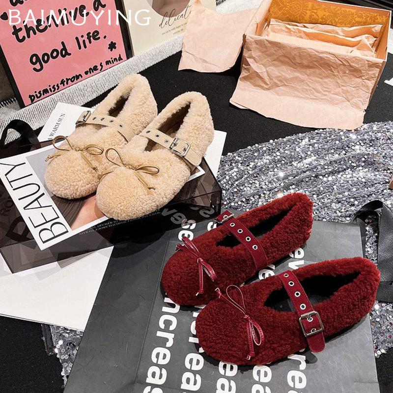 Женские туфли-лоферы с бантом из меха на плоской подошве, дизайнерская повседневная обувь из плюша, зимняя мода, новая обувь 2024 года, трендовое уютное платье с пряжкой для леди Zapatos