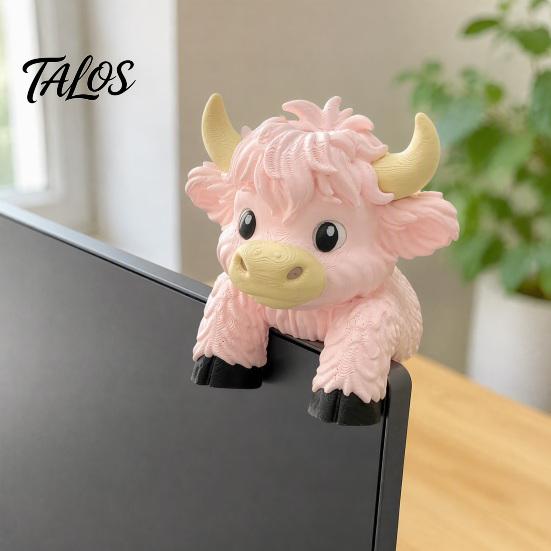Highland Cow Monitor Decoration Cute Sitter Decor, 3D Printed Figurine, Fun Personalized Office Workspace Decor Desktop Ornament for Computer