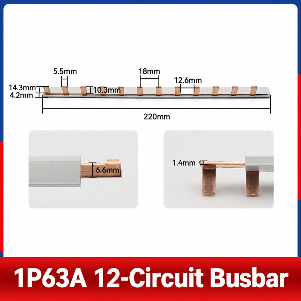 1Pcs 1/2/3Pole MCB Busbar 4-12 Way Copper Bus Bar for C45 IC65N Circuit Breaker Distribution Box