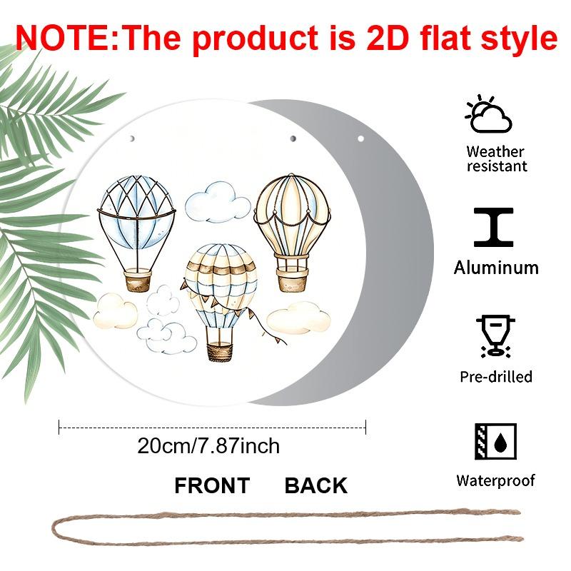2D Flat Retro Aluminum Wall Stickers, Available in Multiple Sizes. Watercolor Hot Air Balloon Pattern Hanging Ornament, Fresh and Soothing Style, A