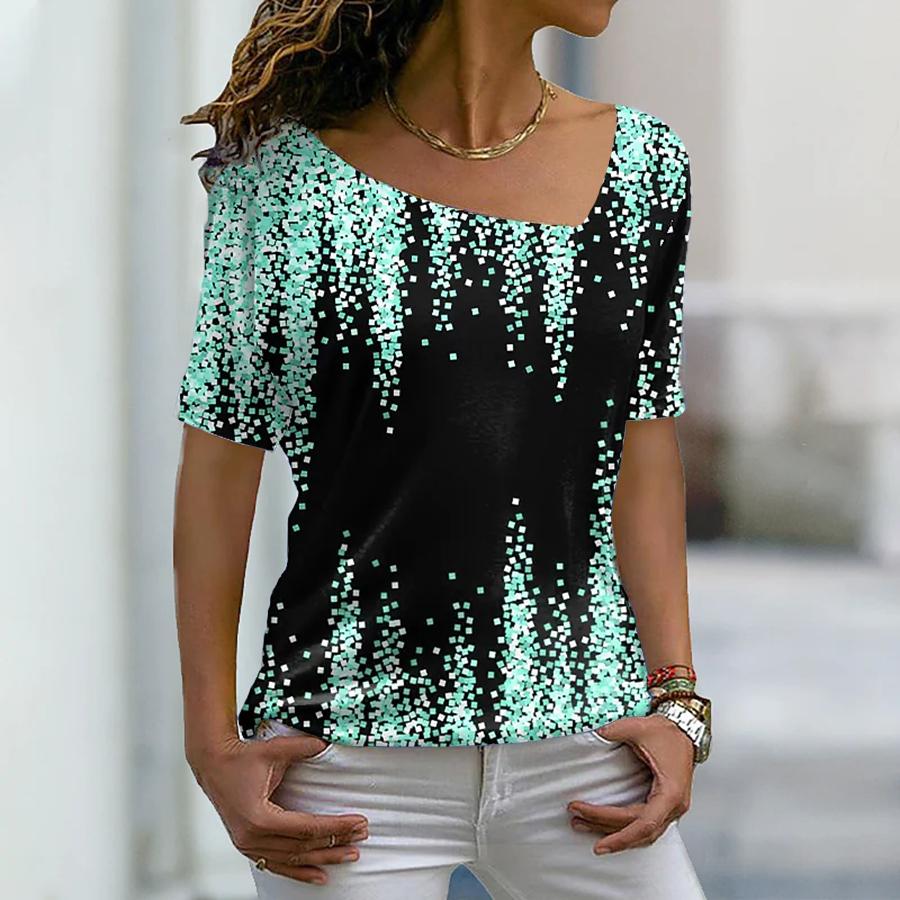 Новая летняя тонкая повседневная футболка с ярким цветным принтом и цветочным принтом, модная базовая уличная одежда, элегантная женская футболка с короткими рукавами XS-8XL