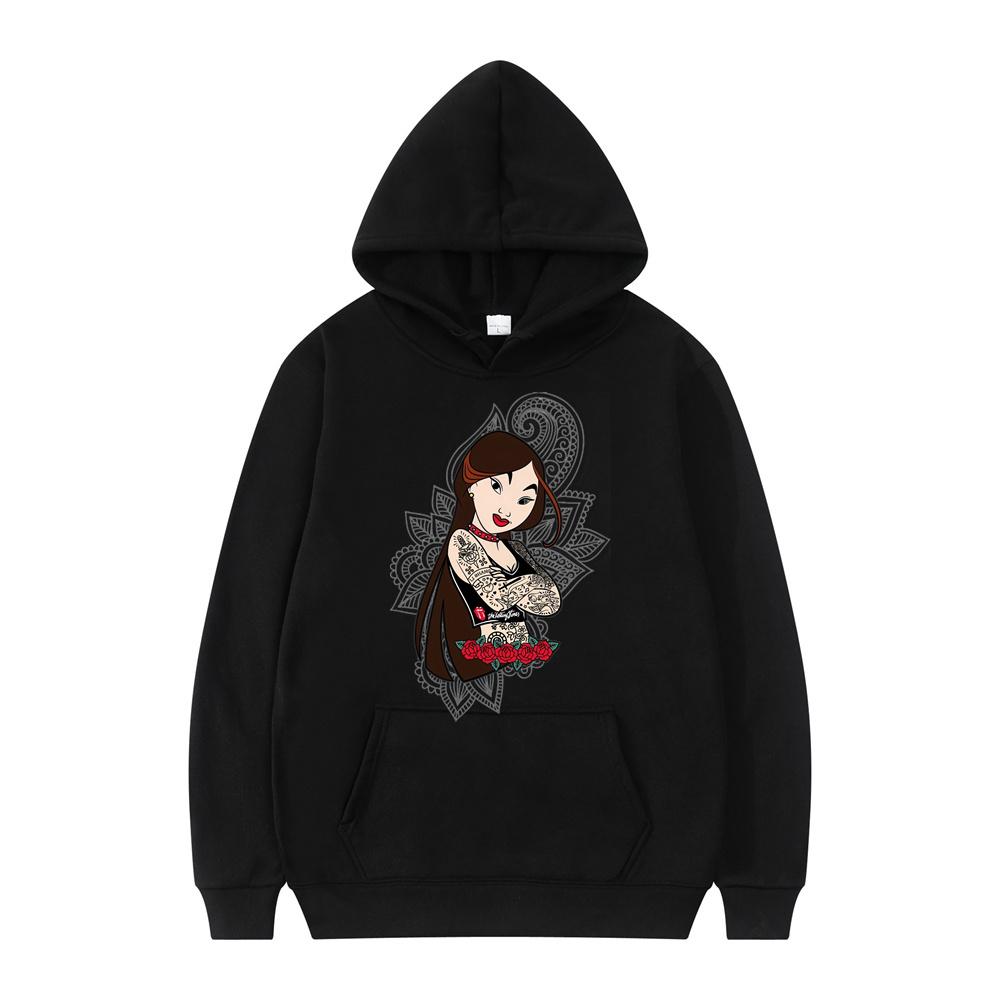 Disney Princess Mulan Pattern Loose Men Толстовки Карманный Принт Одежда Мужские Толстовки Осень Зима Популярный Пуловер Лидер Распродажа
