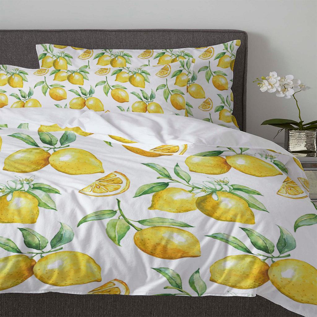 Watercolor Lemon Fruit White Yellow Duvet Cover With Pillow Case Custom 3pcs Bedding Set Quilt Cover Double Bed Home Textile