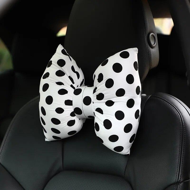 New Car Seat Headrest Pillow Cute Bow Velvet Neck Headrest Lumbar Pillow Soft Support Protector Cushion For Car