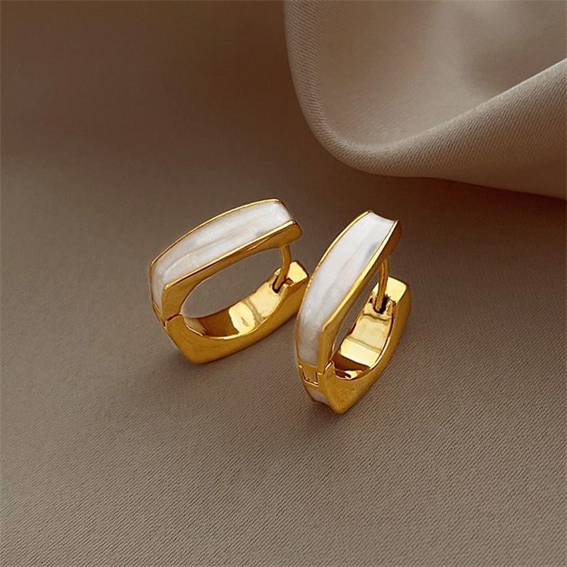 New Vintage Enamel Color Metal Texture Small Hoop Earrings For Women Trendy Gold Plated Statement Ear Buckle Creative Jewelry