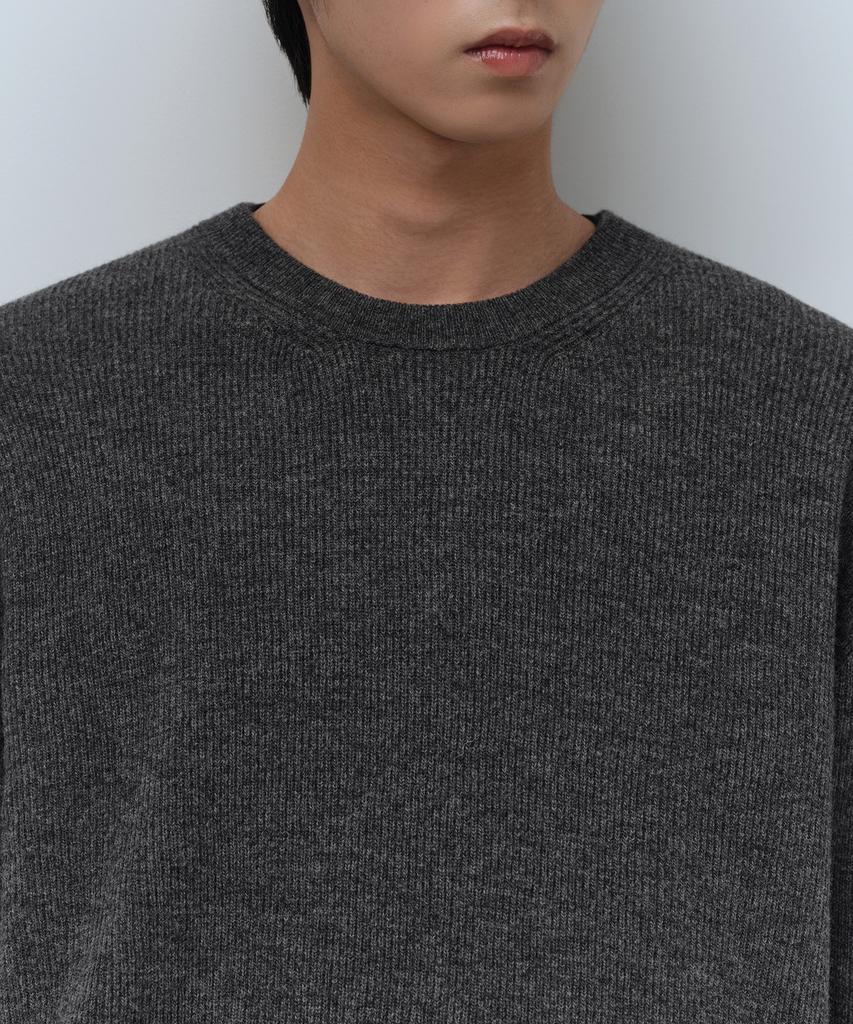 MUSINSA STANDARD [Victoria Wool] Minimal Ribbed Crew Neck Knit [Medium Grey]