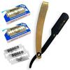 Kazakiri Premium Kaiser Gold Authentic Бритва для близкого бритья с прямым кожаным корпусом и 40 сменными лезвиями Western Razor + (20 шт.) Мужской