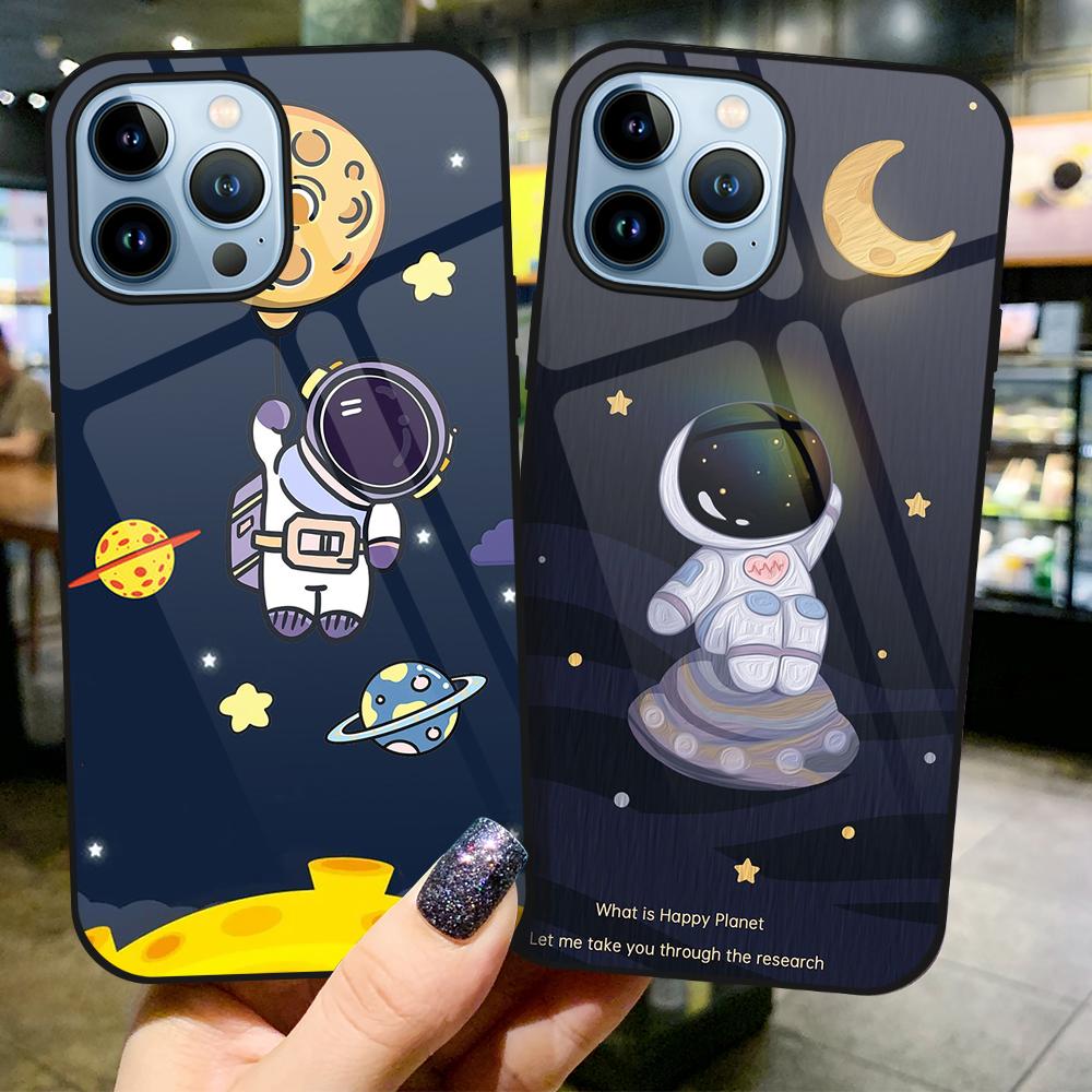 Чехол с милым астронавтом с рисунком для Iphone 14 13 12 Pro Max Mini Xs Xr X, чехол из закаленного стекла для Iphone 7 8 6s Plus Se 2022 11