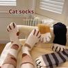 Осенне-зимние носки из кораллового флиса, женские носки для сна средней длины, милые носки с кошачьими лапками, утолщенные теплые милые напольные носки