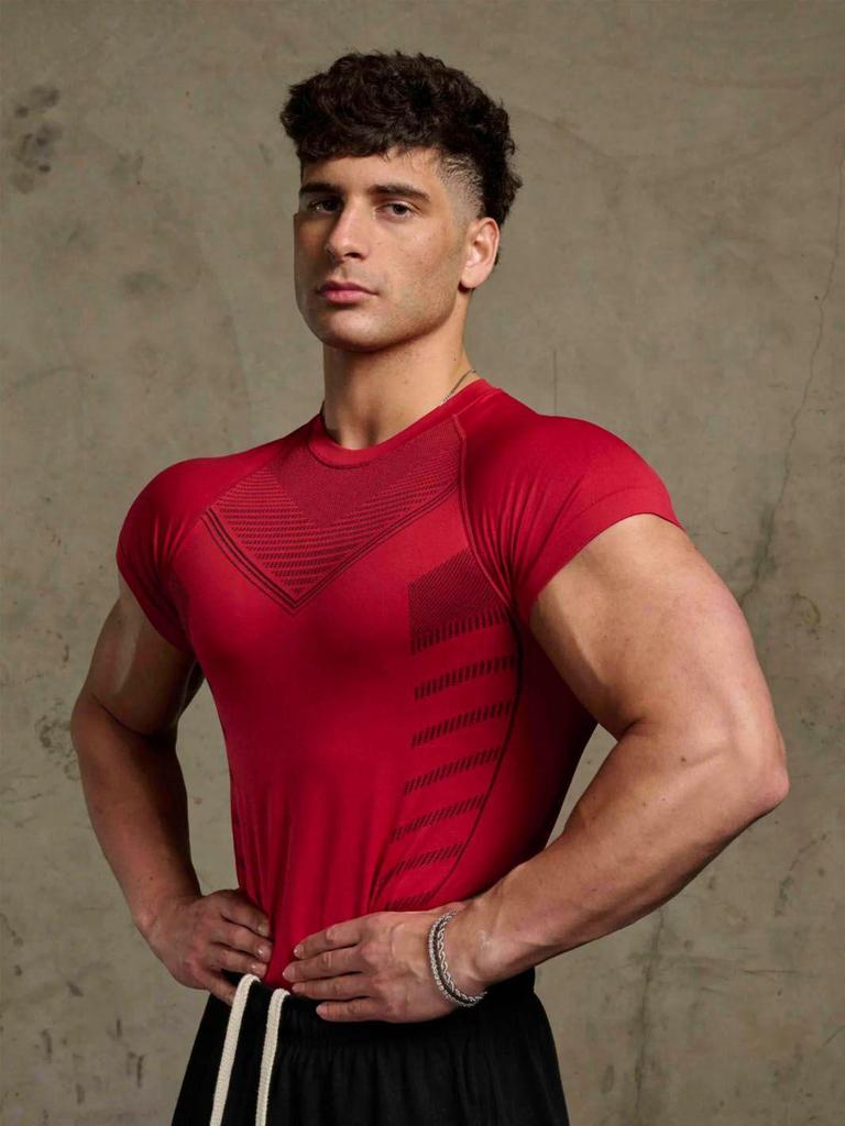 Men's Quick-Dry Breathable High-Elasticity Tight-Fit Raglan Sleeve Sports T-Shirt