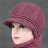 Шапка с утиным язычком для пожилых людей, осенне-зимняя шерстяная шапка с кроликом, вязаная теплая шапка-горшок для матери среднего возраста с бархатом