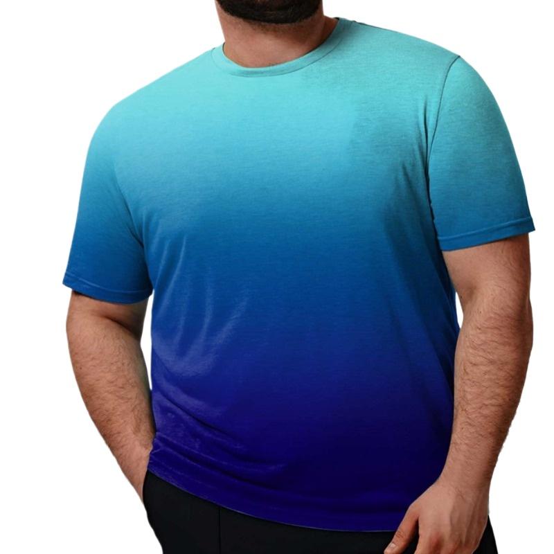 Summer Casual Round Neck Short Sleeved Loose Gradient 3D Printed Men's T-shirt