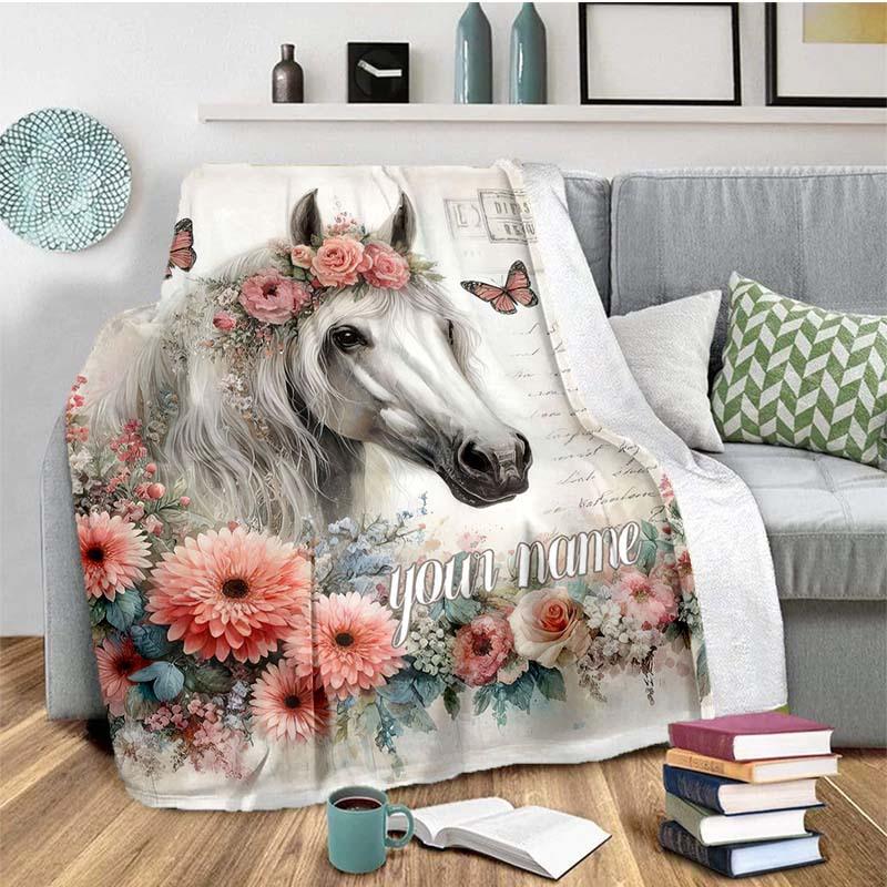 Horse And Butterfly Customize Your Name Blanket Used For Chair Office Sofa Bed Camping Soft And Warm Giving Friends And Relatives Birthday Graduation