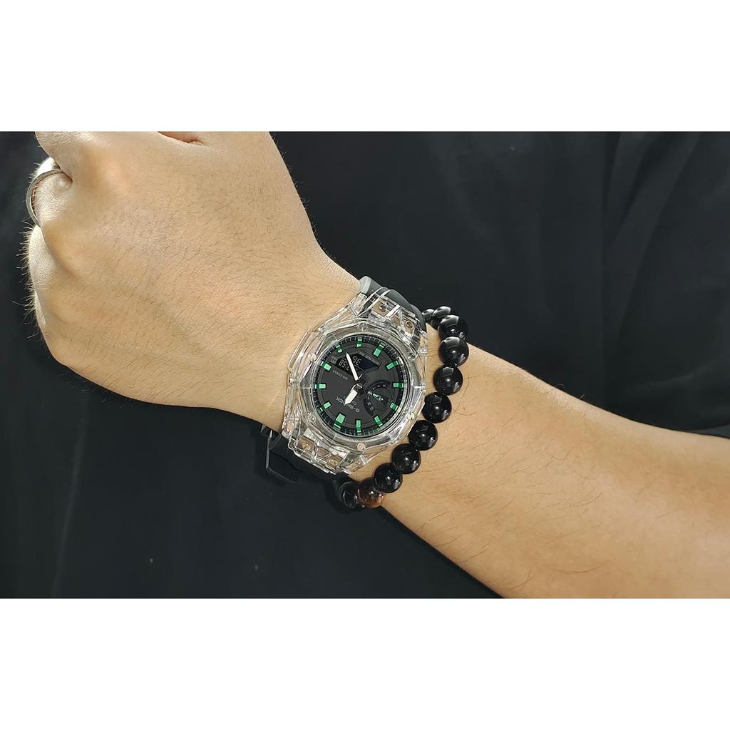 Casio Часы с кварцевым механизмом из коллекции Custom, ремешок из фторэластомера, мужские часы, черный циферблат GA-2100-1A1(Watch3--)
