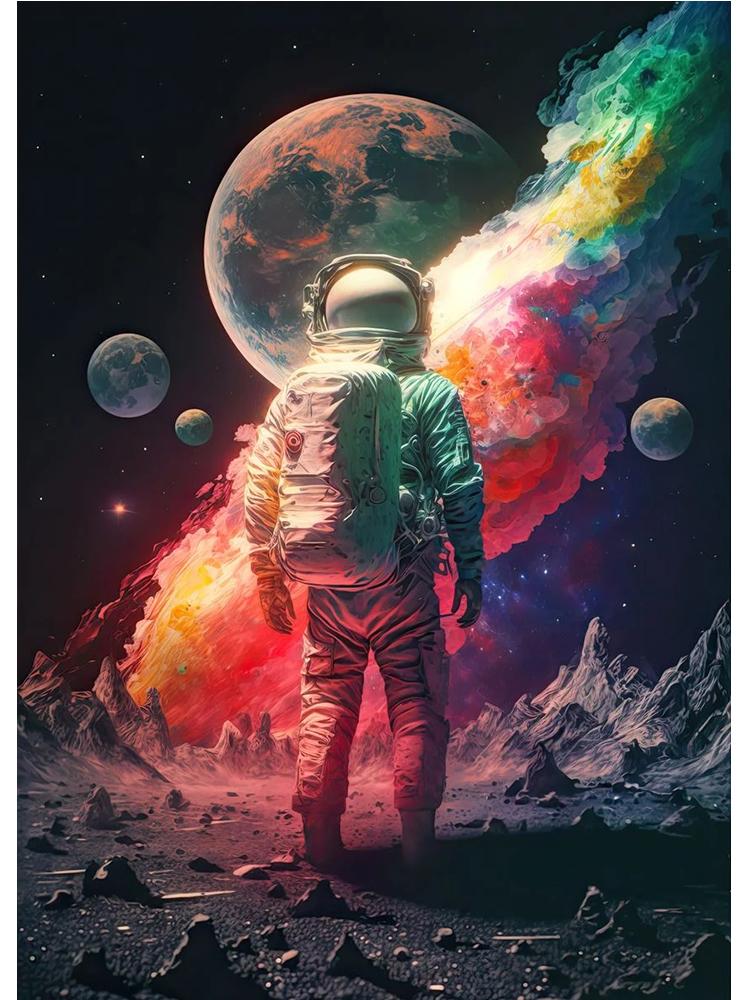 Colorful Space Astronaut Skating Play Guitar Canvas Painting Poster Print Abstract Wall Art For Living Room Home Decor Cuadros