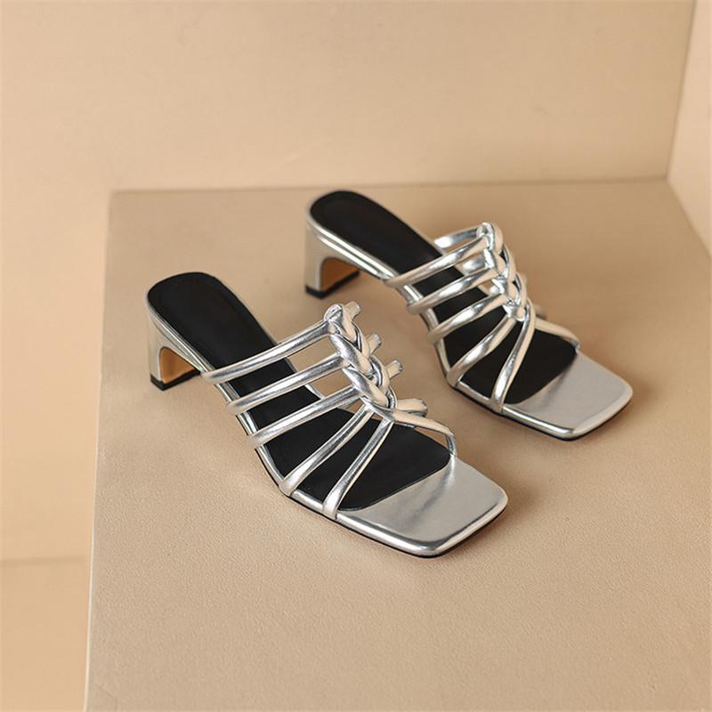 Fashion New Summer Slippers Open-toe Slippers for Women Fashion Square Toe High Heels Ladies Shoes Gladiator Shoes Slippers Sandals