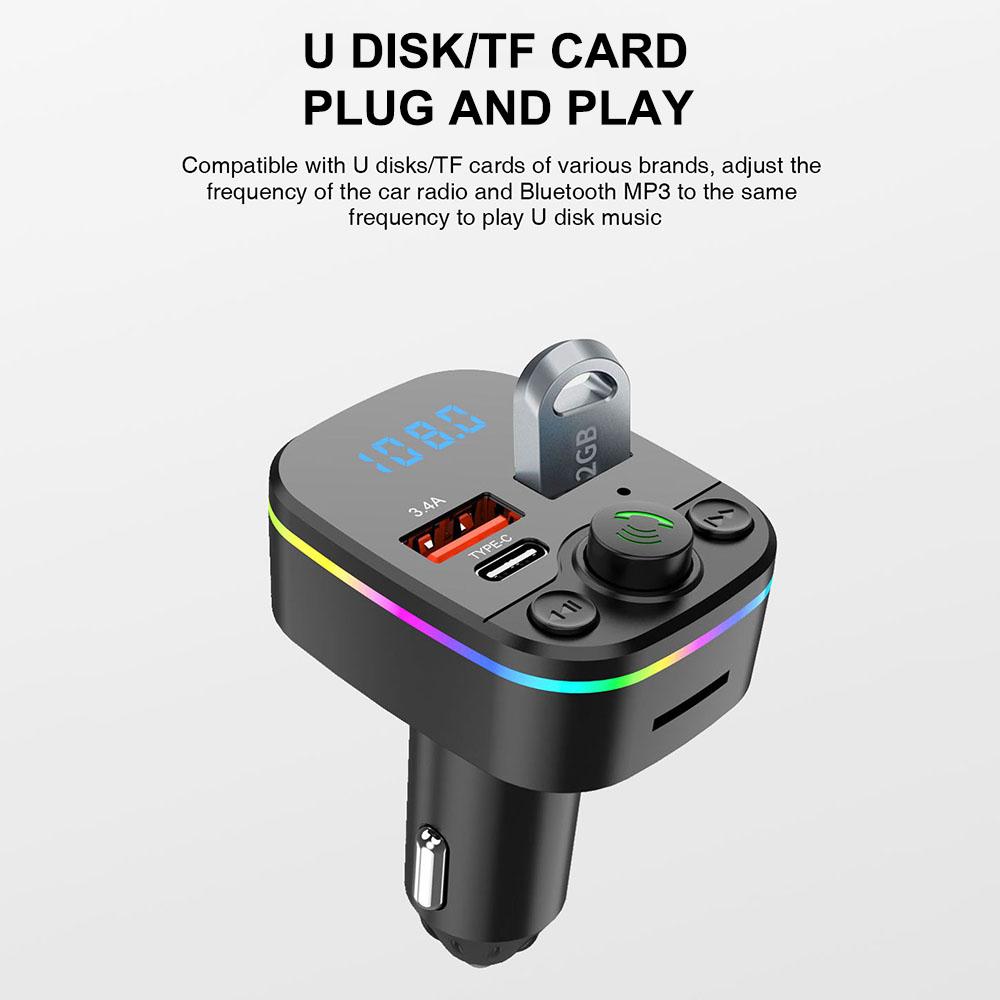 И с Play MP3 Модулятор Handsfree Ambient Bluetooth 5.0 Автомобильный FM-передатчик Многофункциональный беспроводной FM-радио Комплект Быстрое цветное зарядное устройство