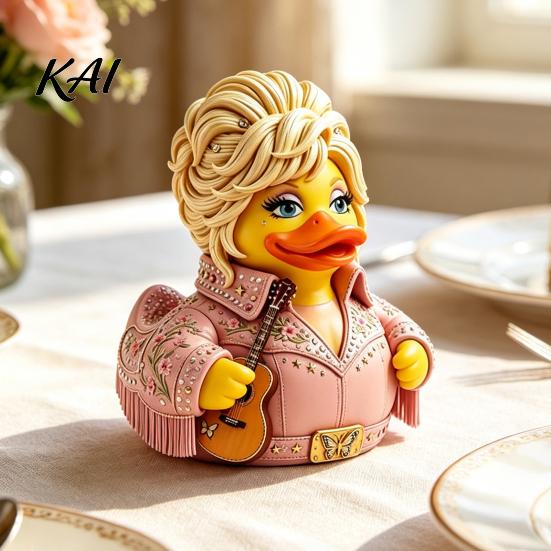 Creative Music Inspired Figurines Charming Duck Novelty Ornament, Musical Theme with Guitar Whimsical Statue for Office Decor, Decorative Collectible