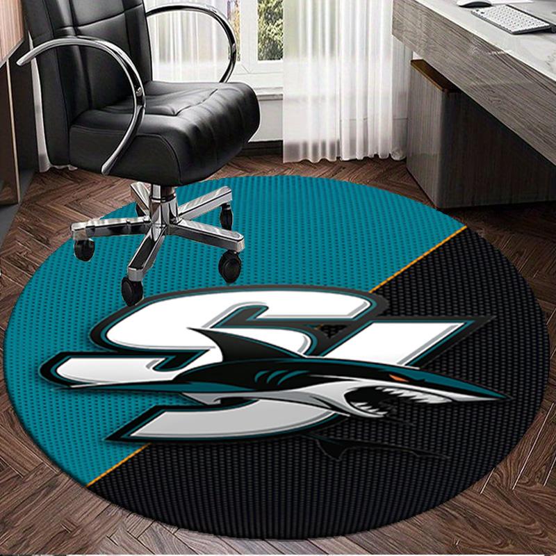 1PC Shark City Lights Round Rug, Non-slip Chair Mat, Home Decor, Circle Carpet Perfect for Office, Bedroom, Living Room,Christmas gift
