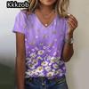 Простая графическая печать свободного покроя женская трендовая одежда новая женская футболка модная рубашка с коротким рукавом женская блузка с V-образным вырезом 2025