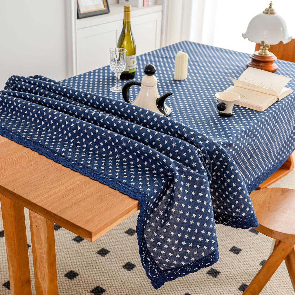 Blue Printed Pastoral Cotton And Linen Tablecloth Table Cloth Cover Towel Lace East Asian Tea Table Mat Cover Cloth