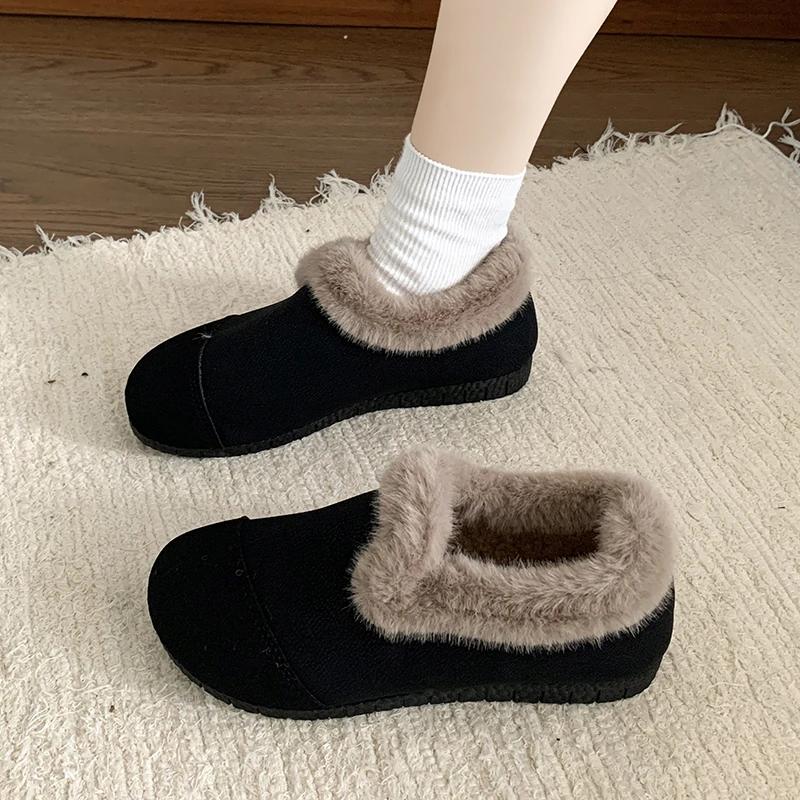 Fashion Women Fur Warm Snow Ankle Boots Flats Cotton Shoes Winter Sneakers New 2024 Trend Cozy Short Plush Casual Walking Botas Mujer