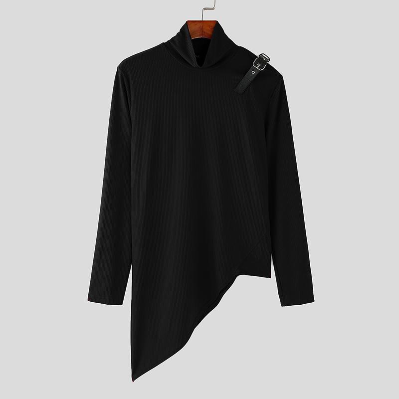 INCERUN Мужские водолазки с длинным рукавом, пэчворк, нерегулярные, тонкие, в рубчик, топы, майки