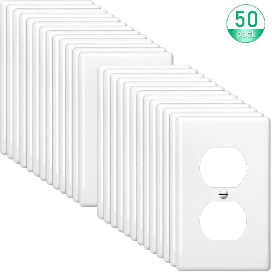 Hoteam 50 Pcs Duplex Wall Plates Kit Electrical Outlet Cover 4.50 x 2.76 Inch Home Standard Size 2 Gang Receptacle Covers Polycarbonate Thermoplastic