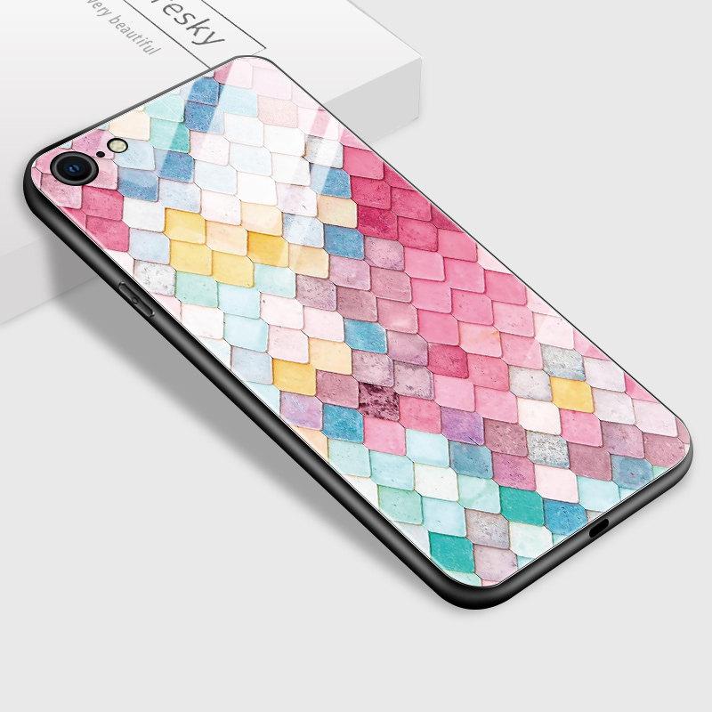 Tempered Glass Phone Case for iPhone Samsung Galaxy Infinix TPU Soft Edge Fashion Geometric Patterns Shockproof Cover