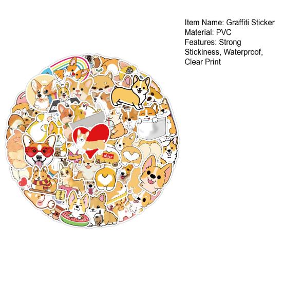 50 шт./компл. наклейка на чехол для телефона, мультяшная самоклеящаяся водостойкая ПВХ съемная наклейка «сделай сам», собака корги, животное, багаж, скейтборд, наклейки, принадлежности для студентов