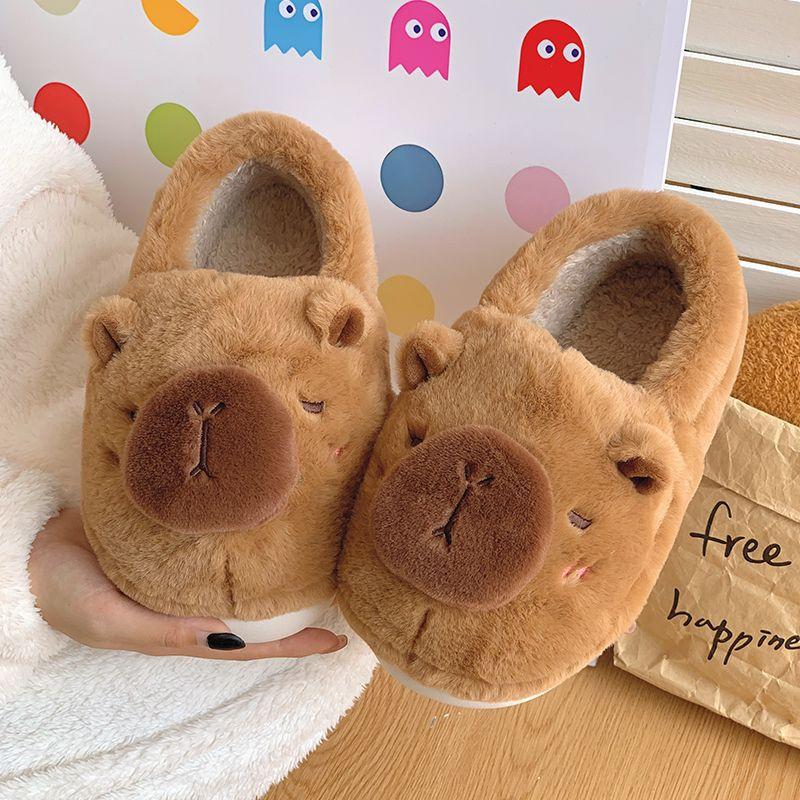 Capybara Slippers Non-slip Pufferfish Ladies Kids Home Cotton Shoes Boys Man Cute Kapibala Girls Plush Slipper