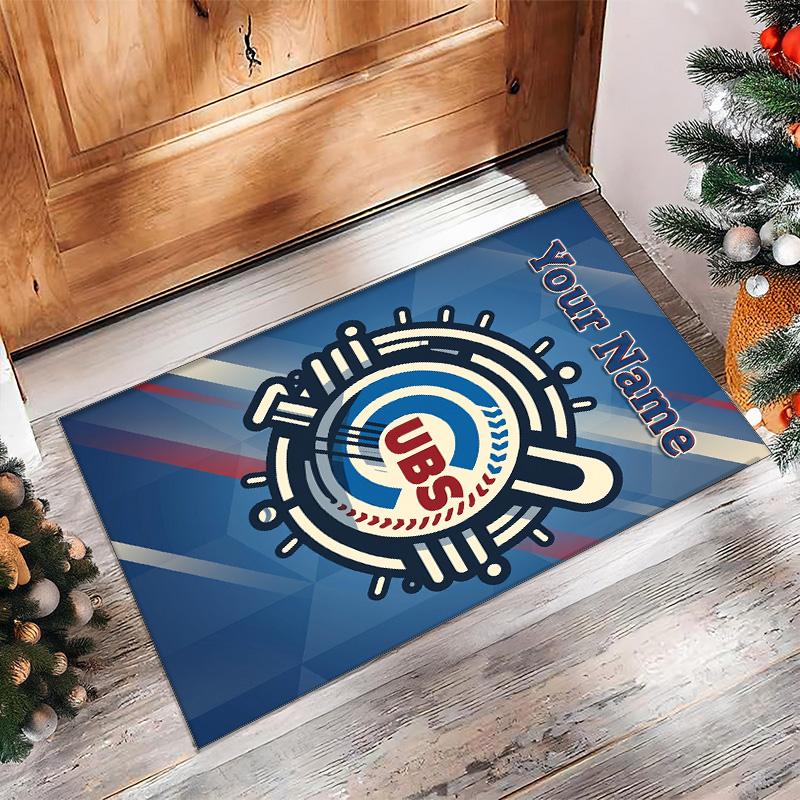Chicago Cubs Crystal Velvet Rug, Custom Name Text Personalized Non‑Slip Floor Mat for Home Decor Gift
