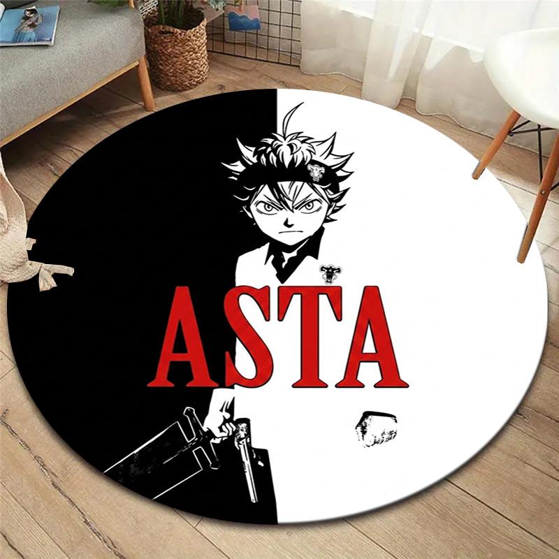 Black Clover Round Area Rug Carpet Rug For Living Room Bedroom Sofa Playroom Decor Nonslip Floor Mat