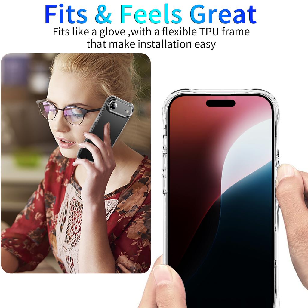 Drop Resistant Clear Protective Case for iPhone 17 Air 16 Plus 15 pro max, Anti-Yellowing Transparent Slim Design Raised Camera Screen Edge Bumper
