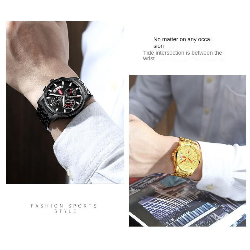 NIBOSI Watch Мужские водонепроницаемые светящиеся многофункциональные кварцевые часы из нержавеющей стали Студенческие часы