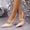 Retro Metal Chain Decoration Slingback Pumps Women Summer Elegant Pointed Toe Super High Heel Sandals Sexy Dress Party Shoes