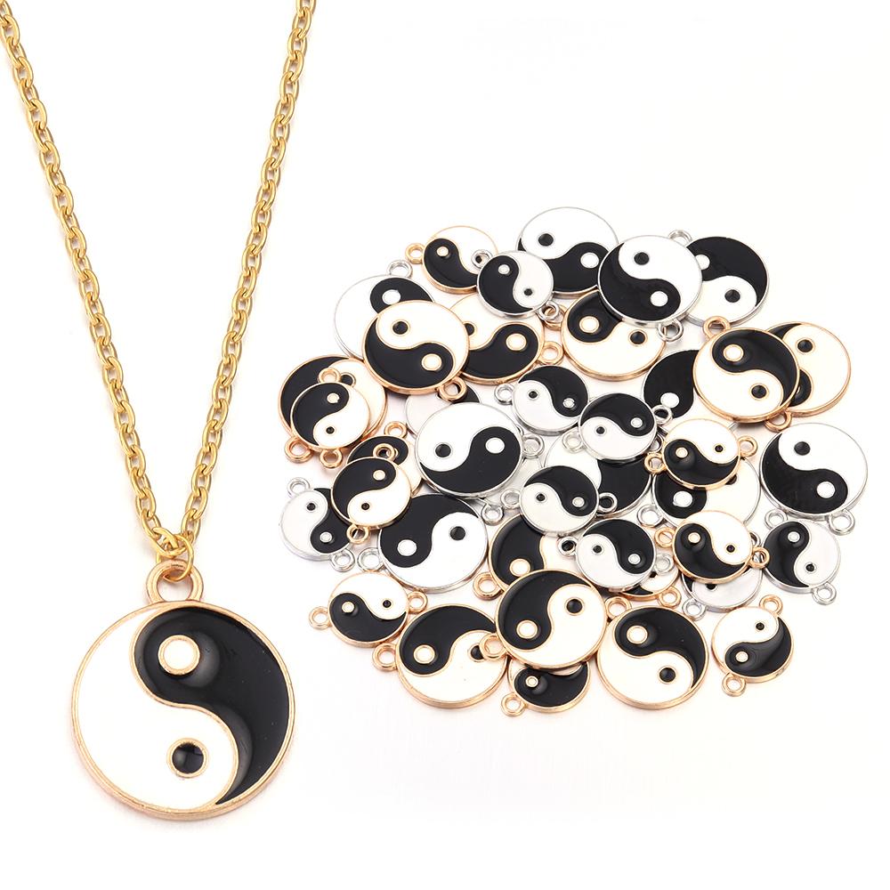 10Pcs/Lot Tai Chi Pattern Charms Alloy Enamel Pendants Double Hole Charms For Jewelry Making DIY Necklace Bracelet Accessories
