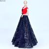 Red Vest Coat Black Lace Long Dress Gown For Barbie Doll Outfits Fashion Doll Clothes Set 1/6 Dolls Accessories Toys