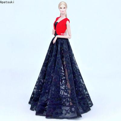 Красный жилет, пальто, черное кружевное длинное платье для куклы Барби, наряды, модный комплект одежды для куклы 1/6, аксессуары для кукол, игрушки