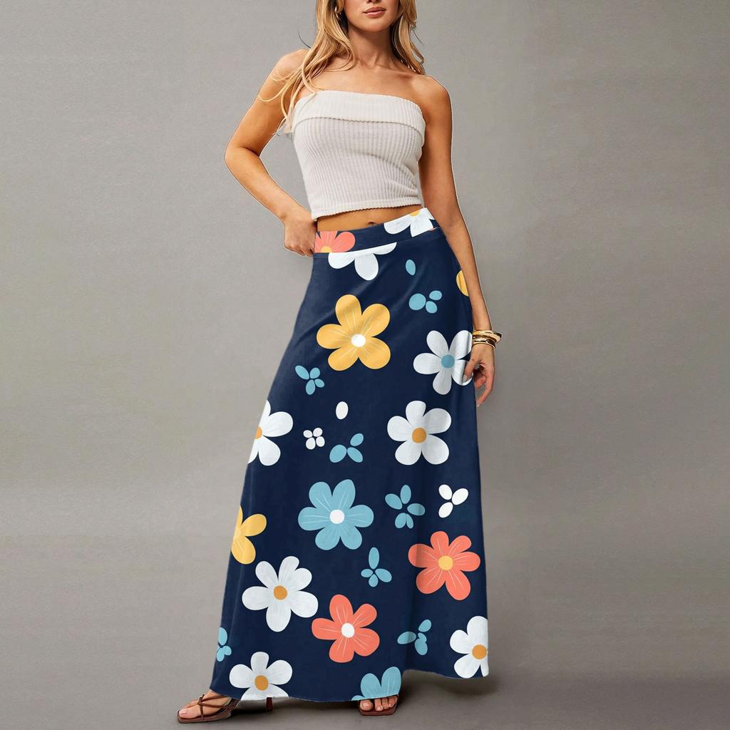 Женская повседневная складная юбка макси с цветочным принтом, высокой талией и карманом, с драпировкой