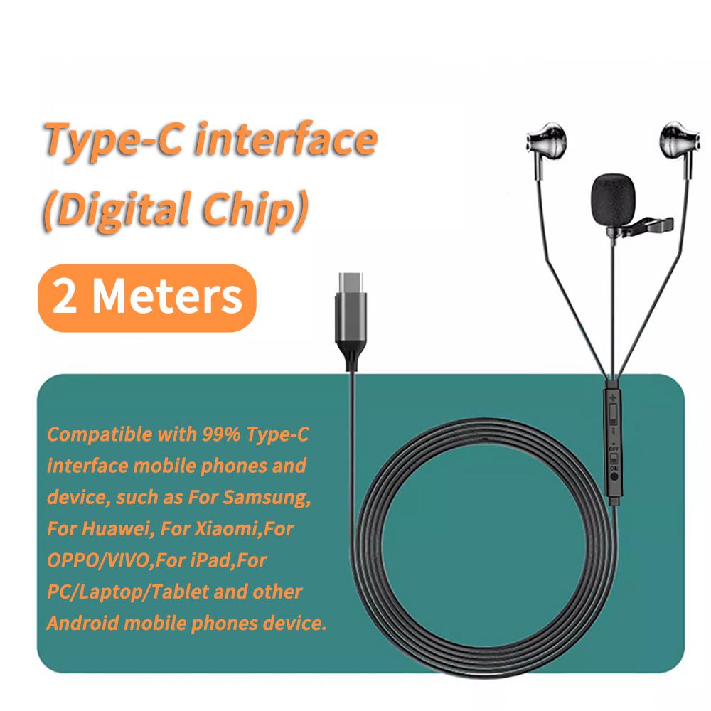 2-метровые проводные наушники для караоке с прямой трансляцией, 9D HiFi, мощные басы, два микрофона, гарнитура, 3,5 мм AUX/Type-C, цифровые внутриканальные наушники с чипом