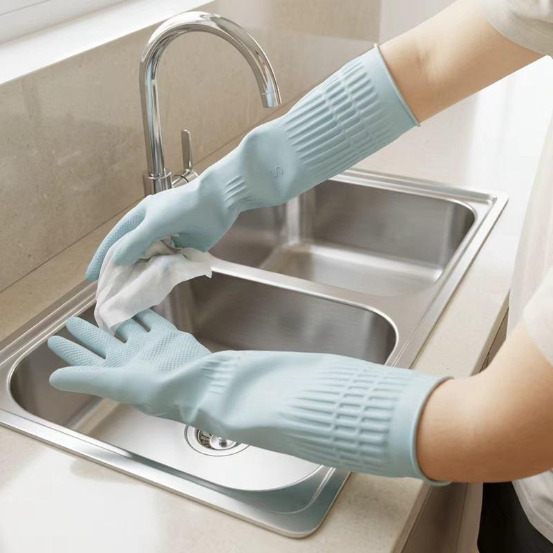 Очень длинные латексные перчатки для мытья посуды с флисовой подкладкой - Прочные, утолщенные резиновые для уборки дома