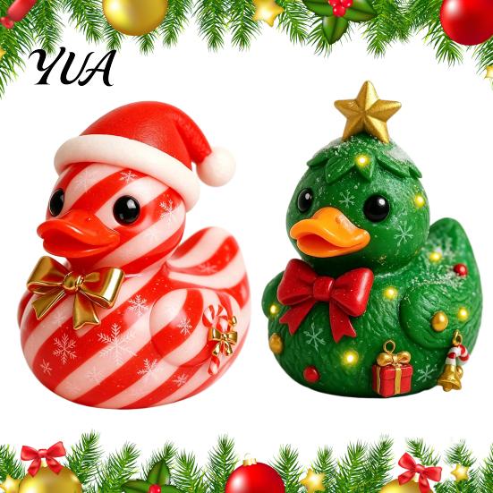 Holiday Party Table Centerpieces Christmas Duck Figurine, Resin Sculpture for Home Decor, Cute Desk Decor Desktop Ornaments with Festive Elements