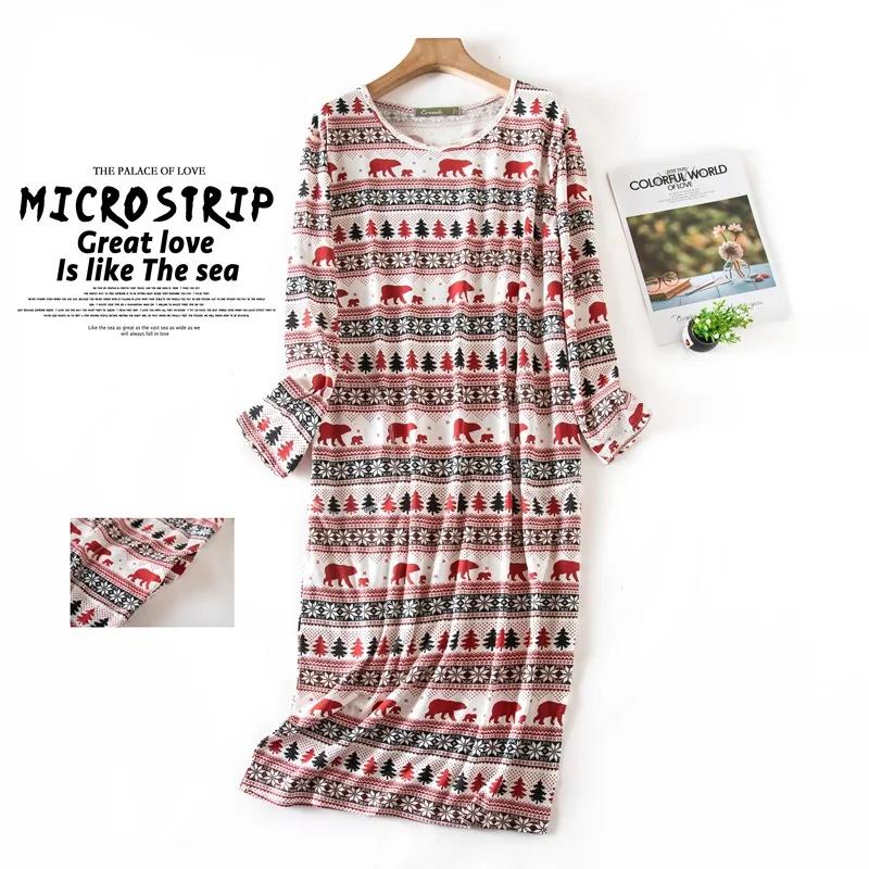 Plus Size Multi Colors Women Printing Nightdress for Spring and Autumn Long Sleeve Ladies Cute Sleepwear Long Style Nightgown
