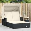 VidaXL Double Sun Lounger with Canopy and Cushions, Sun Lounger, Garden Patio Deck Chair, Backyard, Black 365806